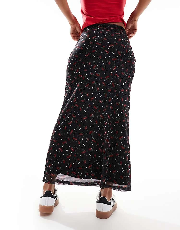 Daisy Street Maxi Skirt In Mesh Cherry Print For Women 3 Daisy Street Maxi Skirt In Mesh Cherry Print For Women - Image 3