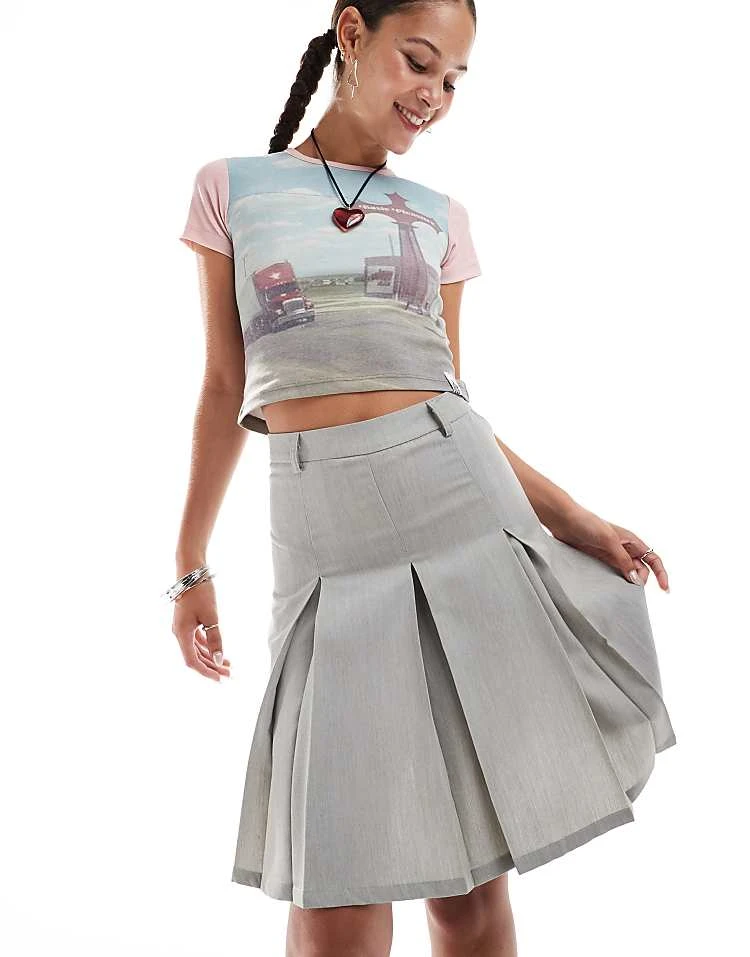 Daisy Street Mid Rise School Grey 90s Length Skirt For Women 2 Daisy Street Mid Rise School Grey 90s Length Skirt For Women - Image 2