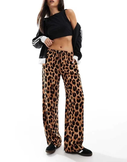 Daisy Street Leopard Print Pull On Trousers With Draw Cord For Women