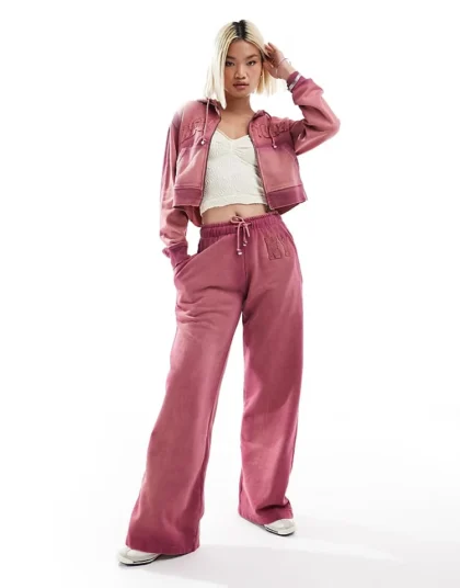 Daisy Street Pink Ombre Wide Leg Joggers With New York Logo Co-ord For Women