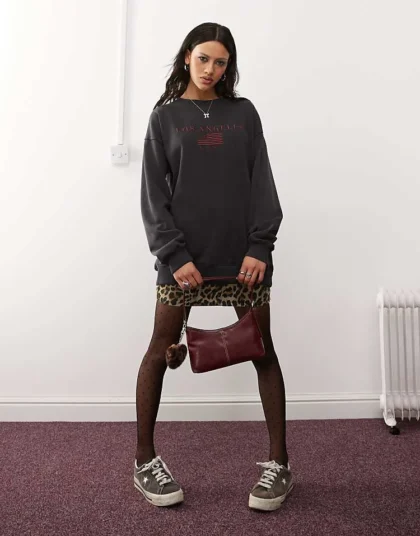 Daisy Street Black Wash LA Embroidery Sweatshirt For Women