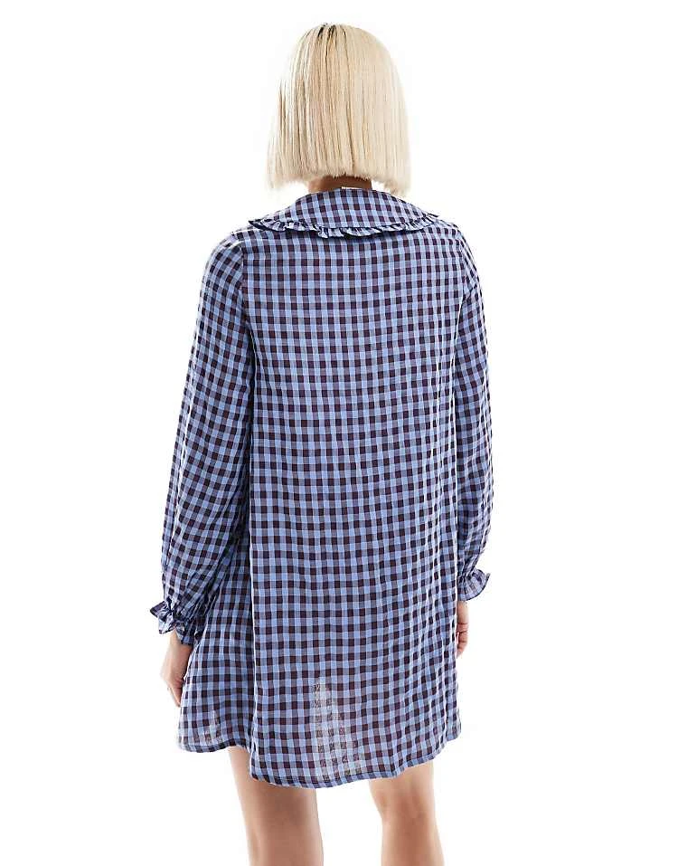 Daisy Street Gingham Shift Smock Dress With Ruffle Collar For Women Blue Check Multi 3 Daisy Street Gingham Shift Smock Dress With Ruffle Collar For Women Blue Check Multi - Image 3
