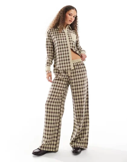 Daisy Street Low Rise Pull On Trousers With Contrast Check Co-ord For Women Multi