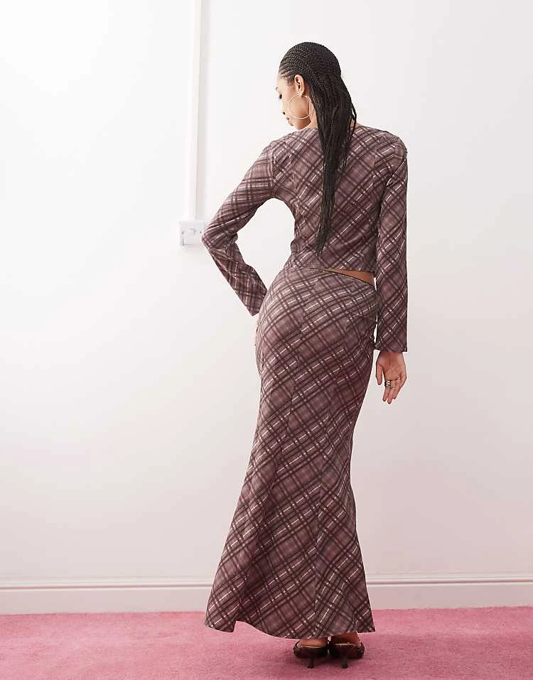 Daisy Street Midaxi Low Rise Skirt In Burgundy Check Co-ord For Women 4 Daisy Street Midaxi Low Rise Skirt In Burgundy Check Co-ord For Women - Image 4