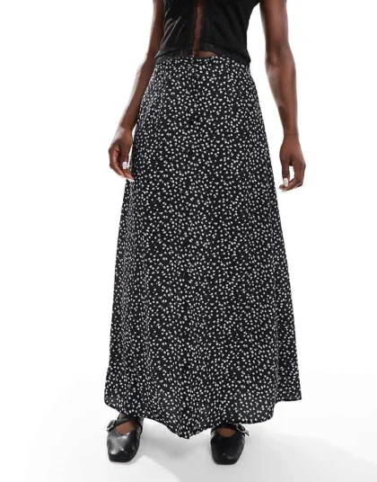 Daisy Street Button Down Maxi Skirt In Black Ditsy Floral For Women Multi