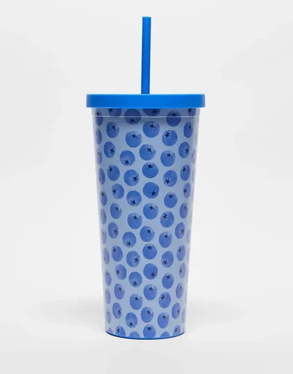 Daisy Street Blueberry Re-usable Drinking Cup And Straw In Blue For Women Blueberries