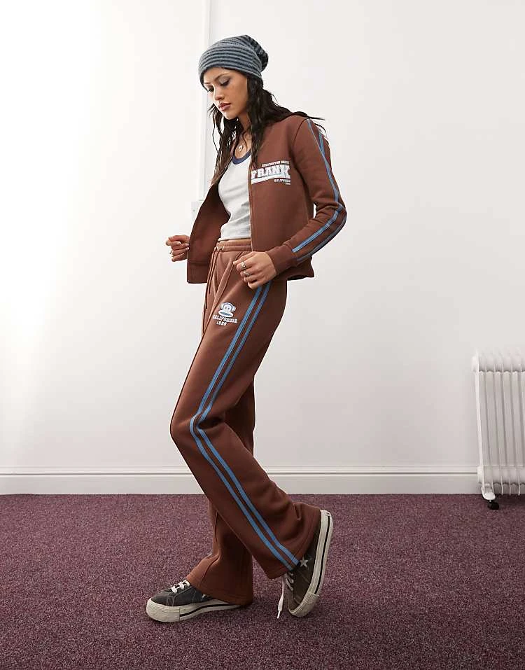 Daisy Street X Paul Frank Piping Detail Low Rise Wide Leg Pants In Brown Co-ord For Women Brown & Blue 6 Daisy Street X Paul Frank Piping Detail Low Rise Wide Leg Pants In Brown Co-ord For Women Brown & Blue - Image 6