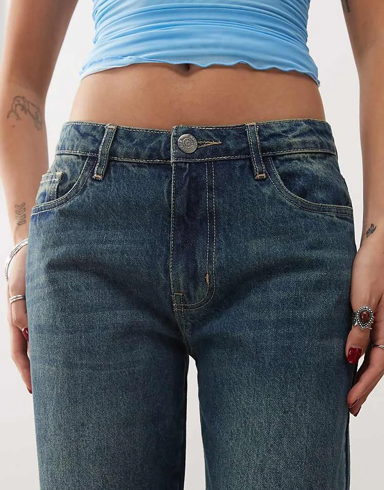 Daisy Street X Paul Frank Wide Leg Denim Jeans With Diamante Logo And Back Pocket Detail For Women Vintage Wash 5 Daisy Street X Paul Frank Wide Leg Denim Jeans With Diamante Logo And Back Pocket Detail For Women Vintage Wash - Image 5