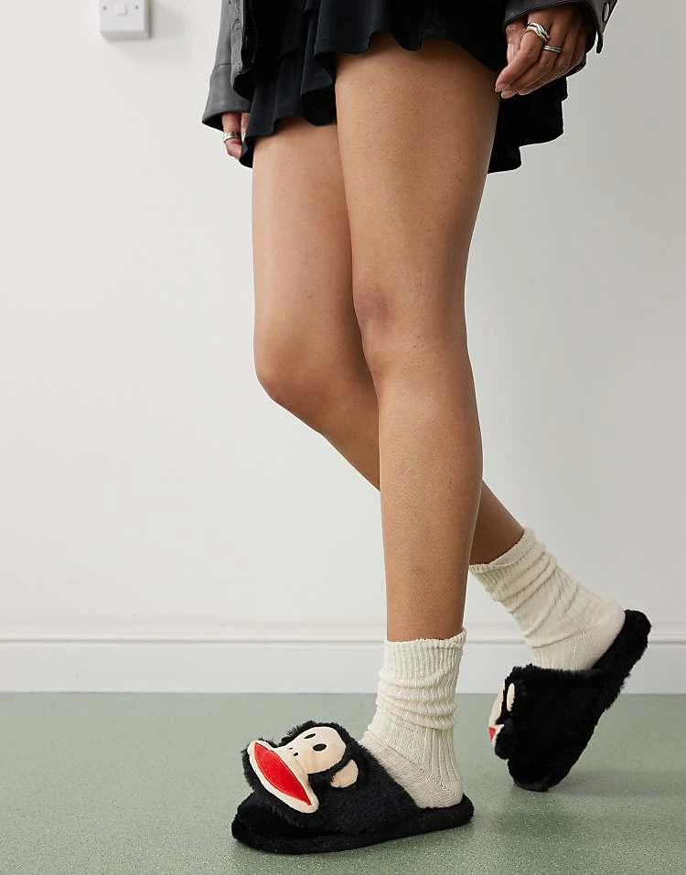 Daisy Street X Paul Frank Fluffy Slippers With 3D Face In Black For Women 3 Daisy Street X Paul Frank Fluffy Slippers With 3D Face In Black For Women - Image 3