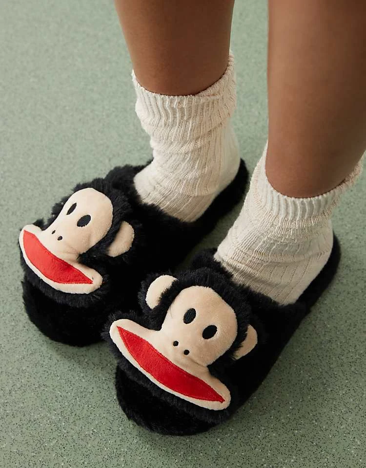 Daisy Street X Paul Frank Fluffy Slippers With 3D Face In Black For Women 4 Daisy Street X Paul Frank Fluffy Slippers With 3D Face In Black For Women - Image 4