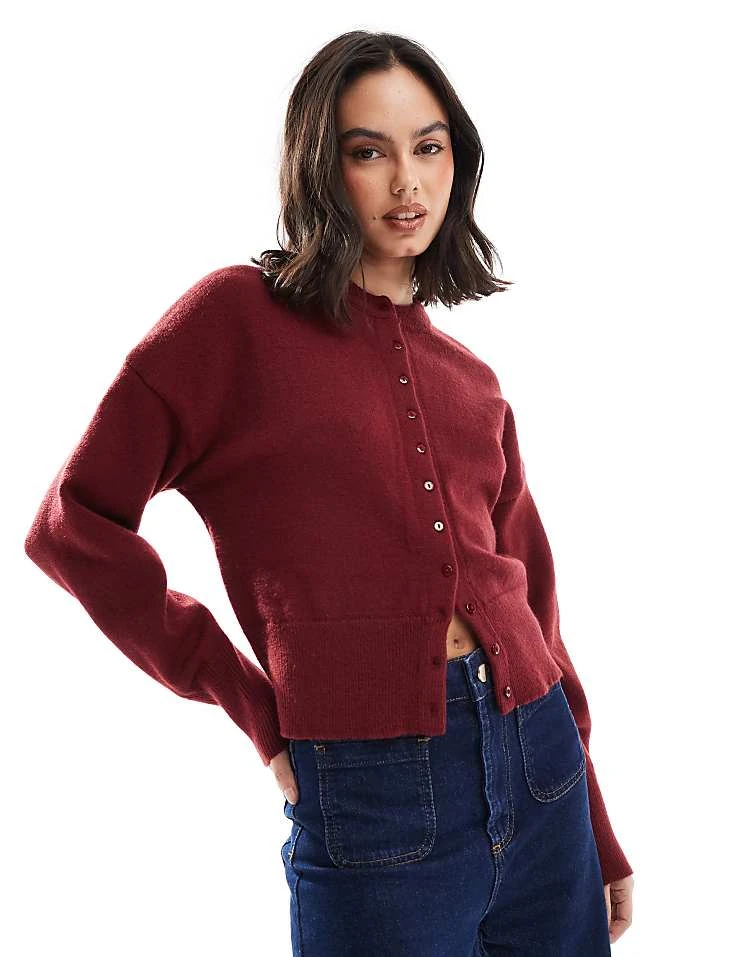 Daisy Street Fitted Waist Cardigan In Burgundy For Women 1 Daisy Street Fitted Waist Cardigan In Burgundy For Women