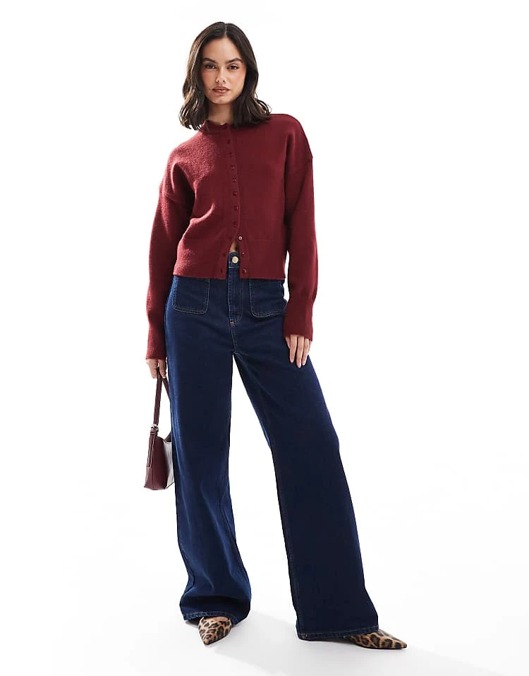 Daisy Street Fitted Waist Cardigan In Burgundy For Women 2 Daisy Street Fitted Waist Cardigan In Burgundy For Women - Image 2