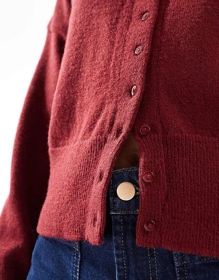 Daisy Street Fitted Waist Cardigan In Burgundy For Women 4 Daisy Street Fitted Waist Cardigan In Burgundy For Women - Image 4