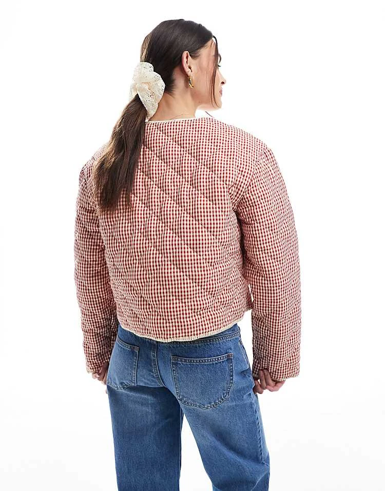 Daisy Street Quilted Jacket In Red Gingham For Women 4 Daisy Street Quilted Jacket In Red Gingham For Women - Image 4