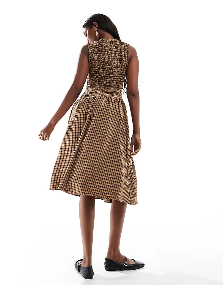 Daisy Street Drop Waist Shirred Midaxi Dress In Brown Check For Women 2 Daisy Street Drop Waist Shirred Midaxi Dress In Brown Check For Women - Image 2