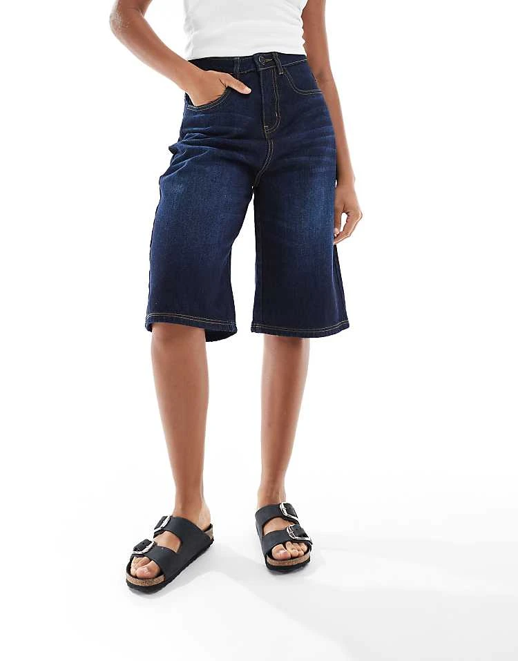 Daisy Street Denim Jorts In Indigo For Women Blue 4 Daisy Street Denim Jorts In Indigo For Women Blue - Image 4